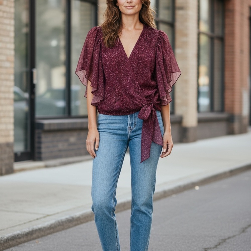 Ramy Brook Burgundy Wrap Blouse